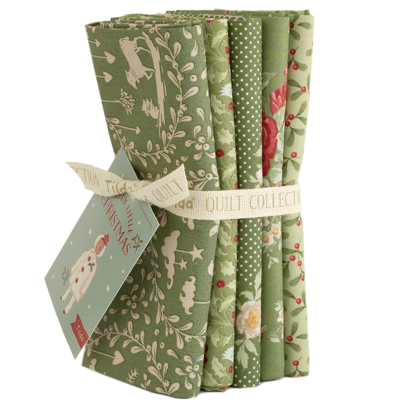 Tilda Merry Little Christmas 5 Piece Fat Quarter Bundle - 100% Cotton - Green